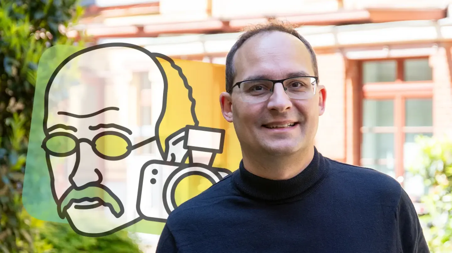 Portrait of Dan Kráľ and the Math Planck People Logo