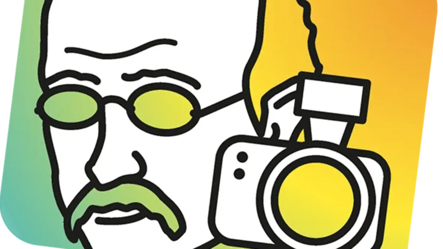 A stylized face of Max Planck next to a camera and the words 'Math Planck People'