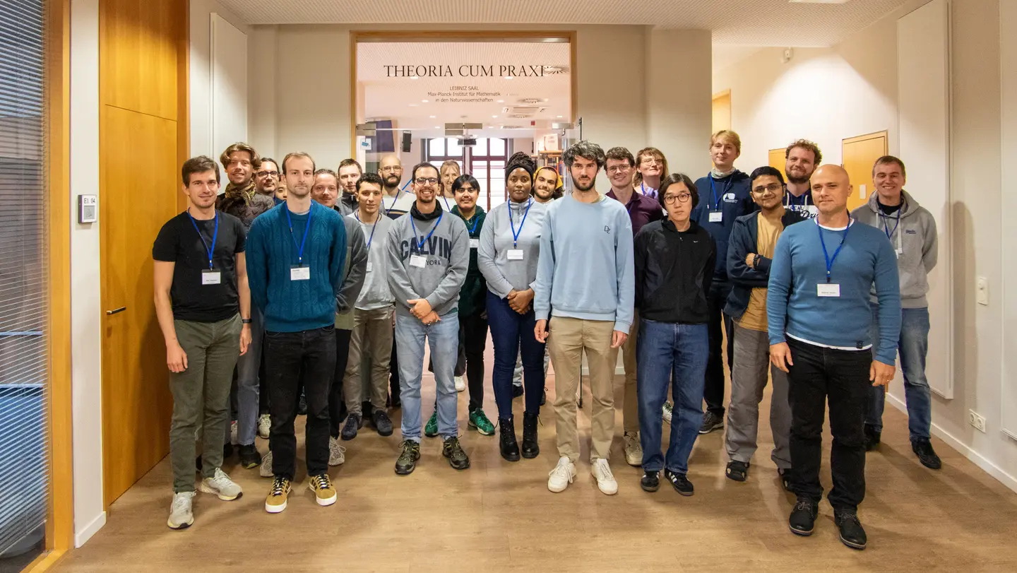 Group photo of IMPRS Combo IV participants in front of the Leibniz Hall