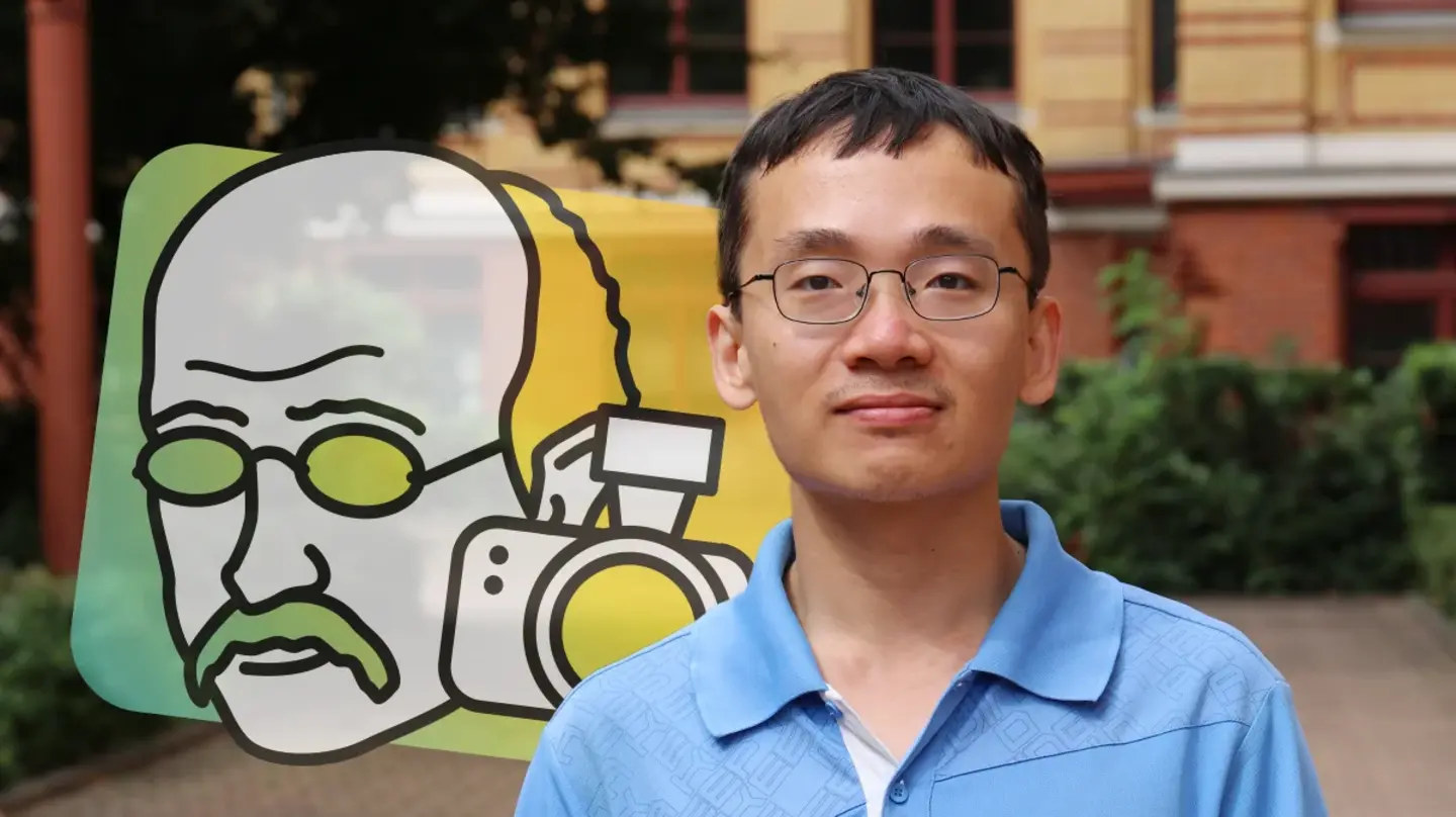 Portrait of Jiajun Shi and the Math Planck People Logo