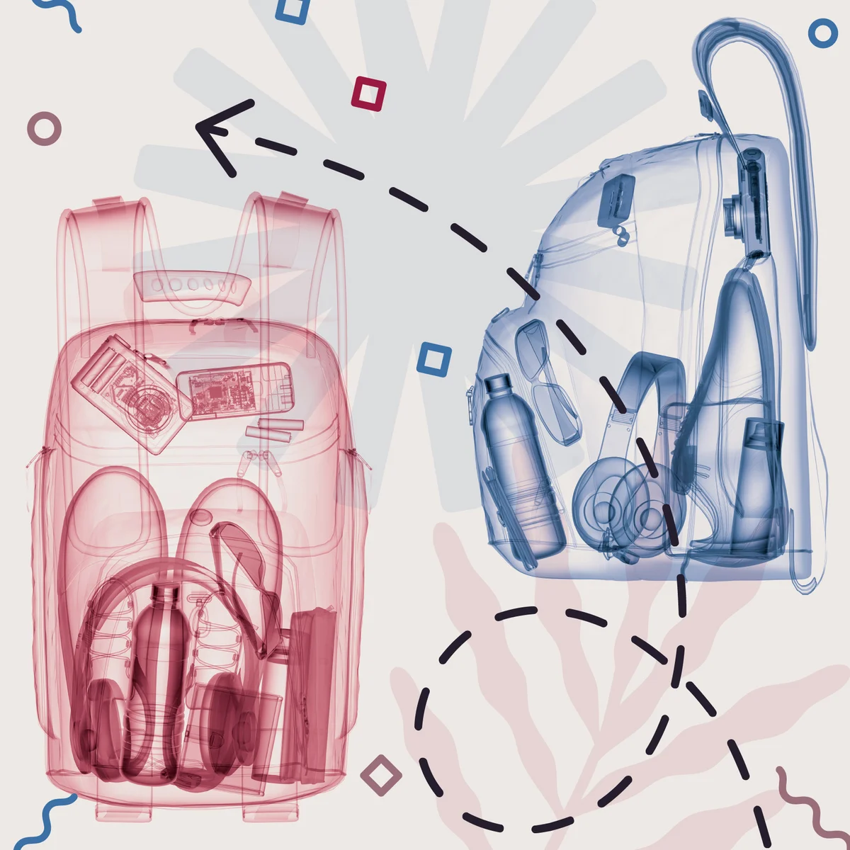 Travel luggage in red and blue (Illustration)