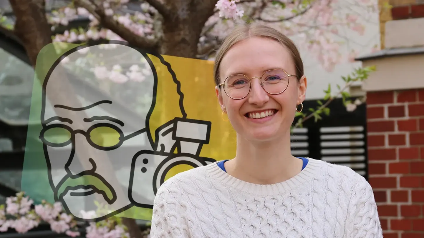 Portrait of Elke Neuhaus and the Math Planck People Logo
