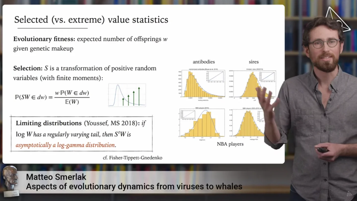 Matteo Smerlak is giving a lecture, in the background his presentation