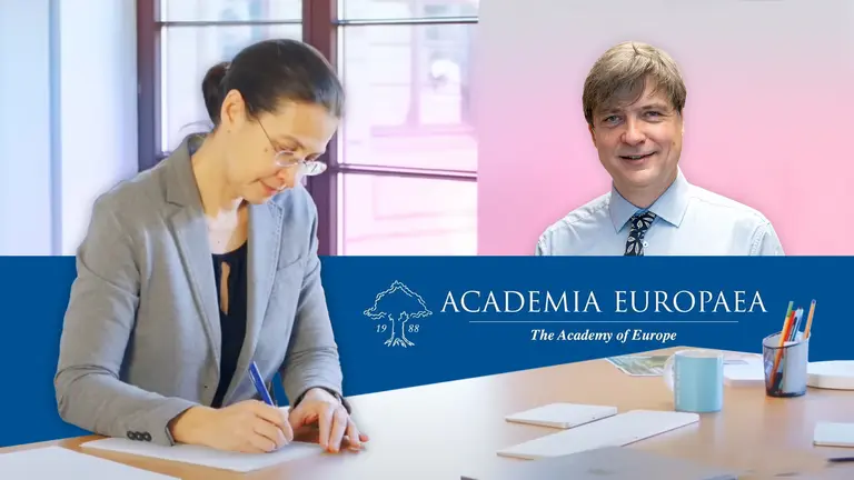 Anna Wienhard writing at a table (left) and a picture of Felix Otto (right)