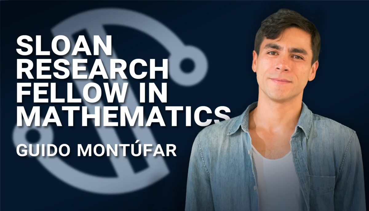 Portrait of Guido Montúfar next to the text "Sloan Research Fellow in Mathematics - Guido Montúfar" with the Sloan logo in the background