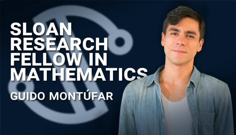 Portrait of Guido Montúfar next to the text "Sloan Research Fellow in Mathematics - Guido Montúfar" with the Sloan logo in the background