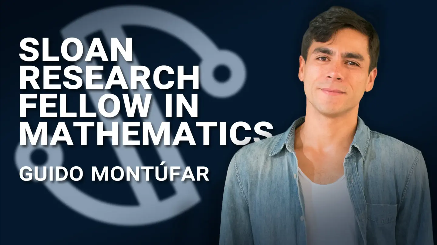 Portrait of Guido Montúfar next to the text "Sloan Research Fellow in Mathematics - Guido Montúfar" with the Sloan logo in the background