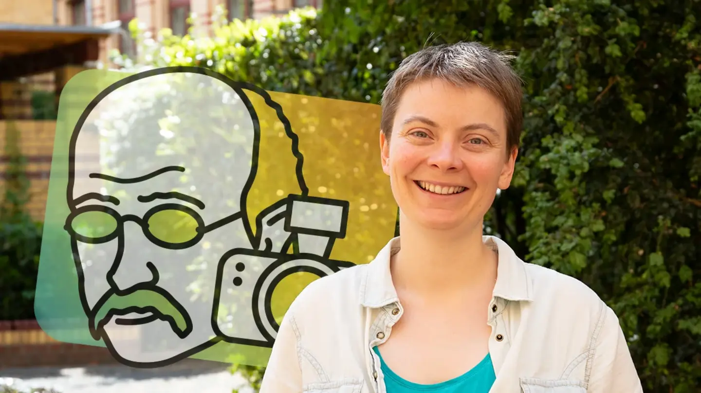 Portraitfoto von Magali Jay und das Math Planck People Logo