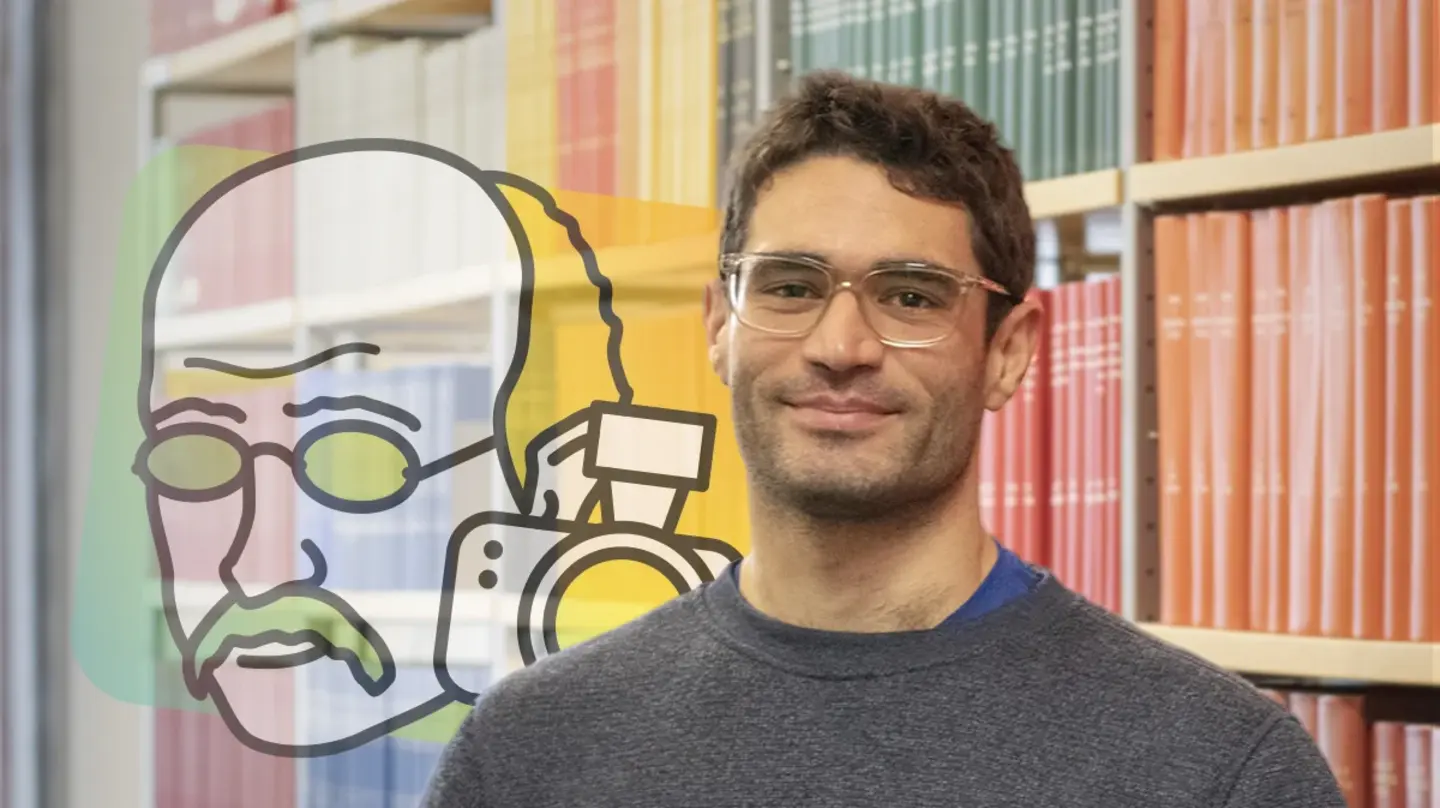 Porträt von James R Farre vor Bücherregalen und dem Math Planck People-Logo